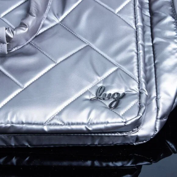 Lug Drifter Quilted Silver Tote Bag With Double Zipper Closure & Multi-Pockets - Picture 11 of 12